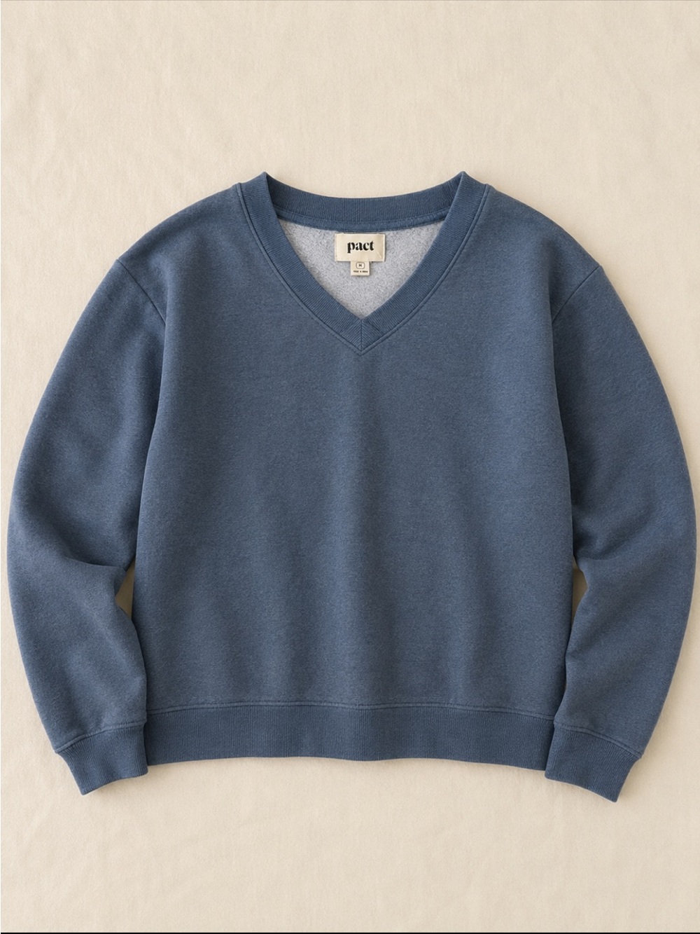 PACT Organic Cotton Gray V-Neck Sweatshirt Pullover Size Medium Comfy Boxy